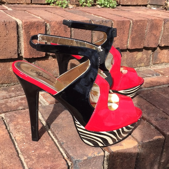 COLOR BLOCK MULTI ZEBRA PLATFORM PATENT SUEDE HEEL - Picture 1 of 6